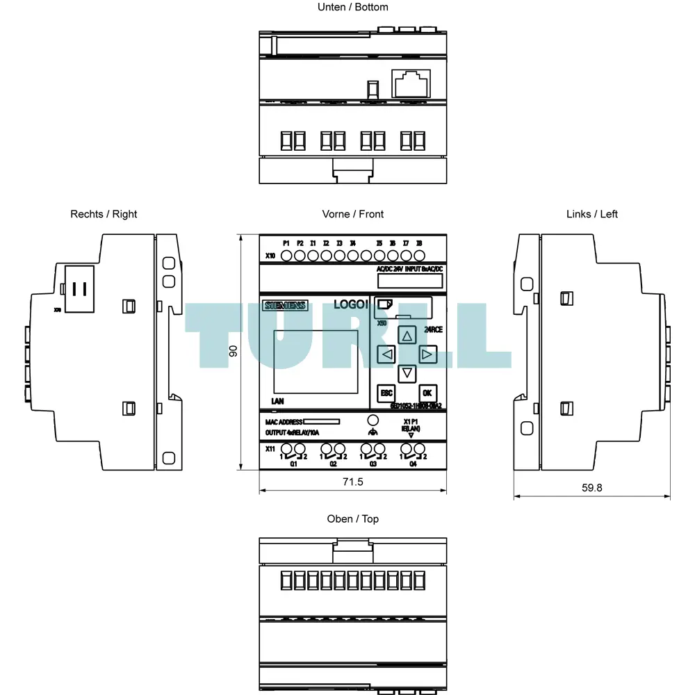 Siemens 6ED1052-1HB08-0BA2 LOGO! 24RCE Logic Module, 8 DI / 4 DO, Ethernet