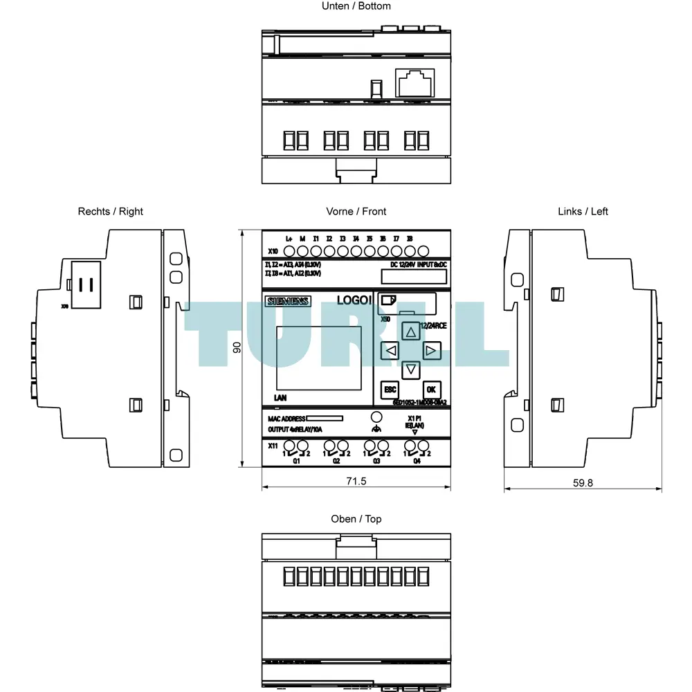 Siemens LOGO! 12/24RCE 6ED1052-1MD08-0BA2 Logic Module Ethernet 8DI/4DO 6 Siemens 6ED1052-1MD08-0BA2 LOGO! 12/24RCE, Logic Module, Ethernet PLC