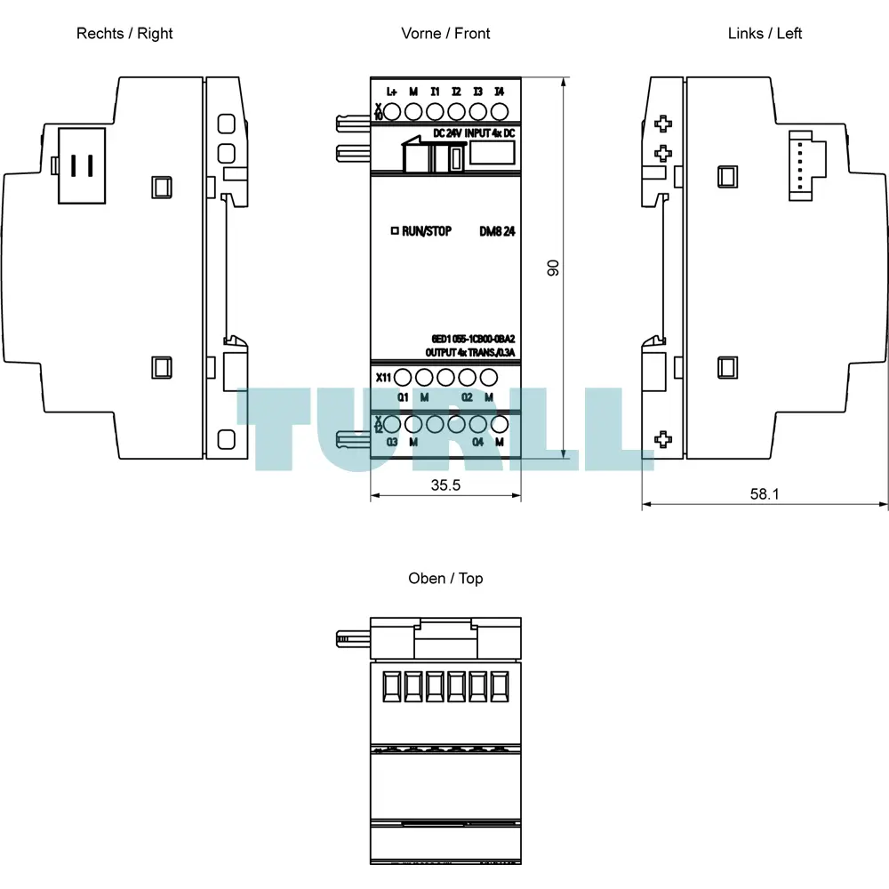 Siemens 6ED1055-1CB00-0BA2 LOGO! DM8 24 Expansion Module, 4 Digital Inputs, 4 Digital Outputs