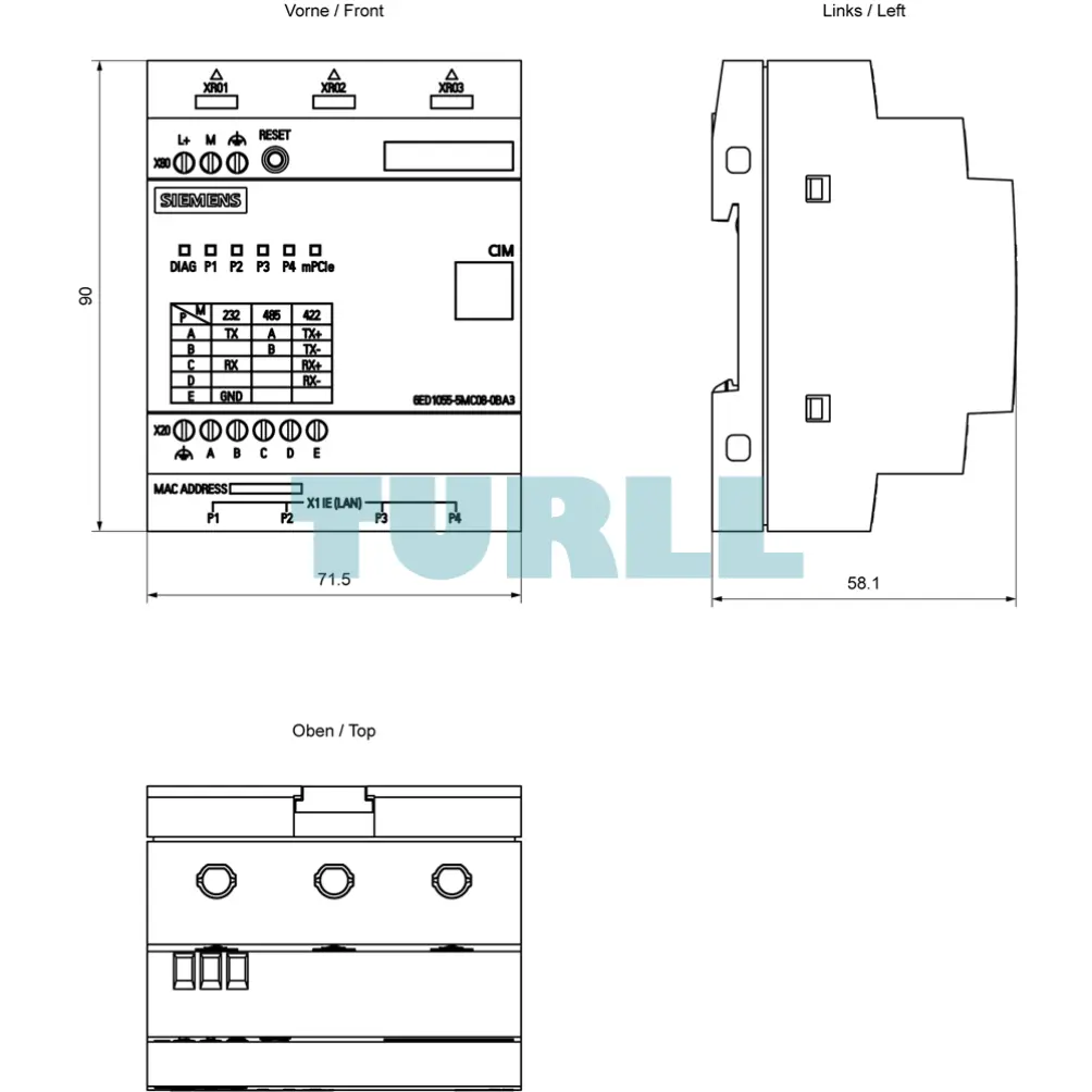 Siemens 6ED1055-5MC08-0BA3 CIM Communication Interface Module for LOGO! 8, Modbus RTU RS232/RS485