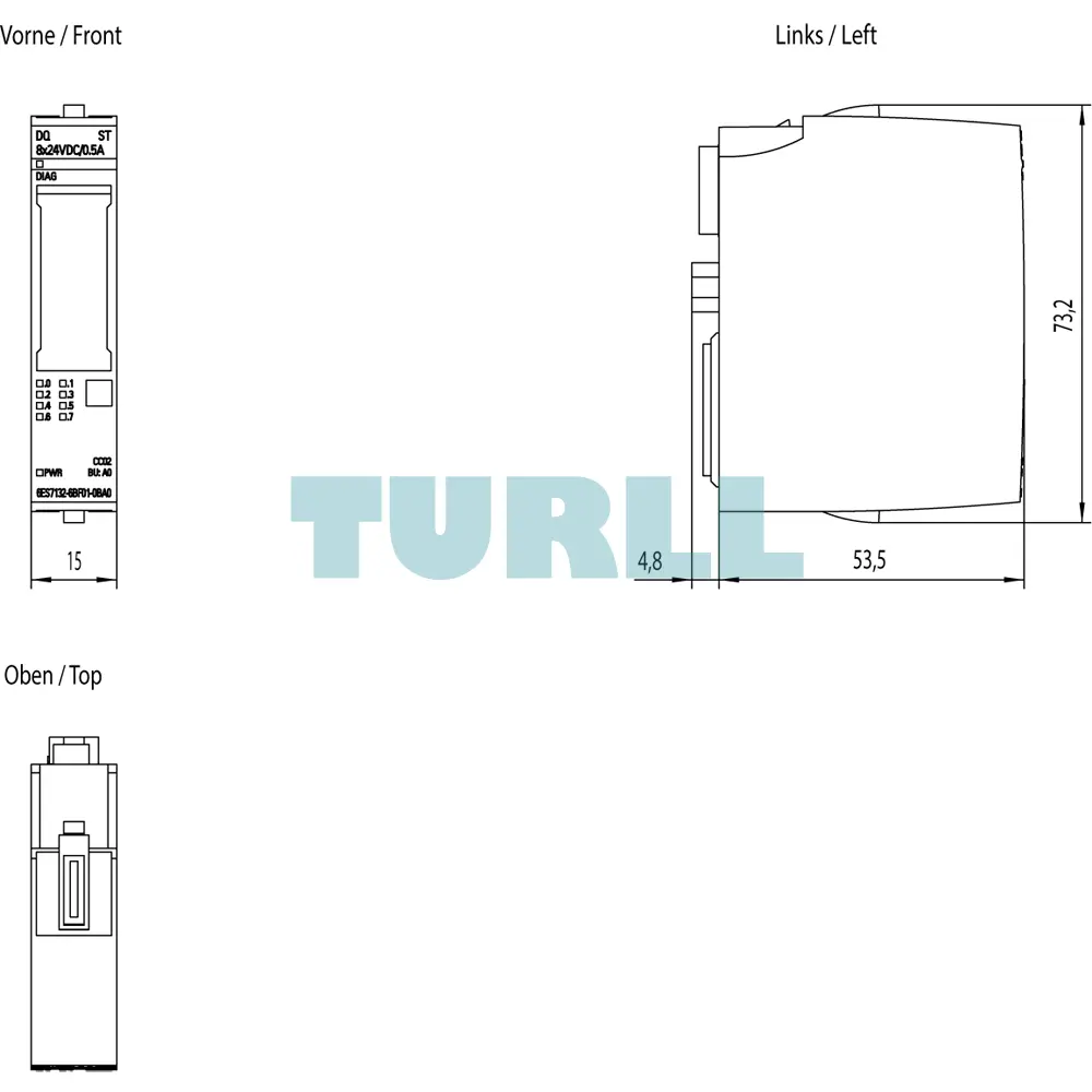 Siemens 6ES7132-6BF01-0BA0 SIMATIC ET 200SP, Digital Output Module, DQ 8x, 24V DC, 0.5A
