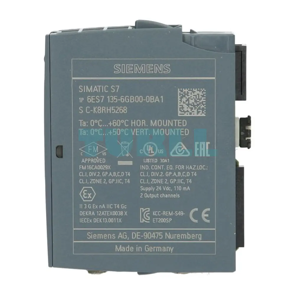 Siemens 6ES7135-6GB00-0BA1 SIMATIC ET 200SP, Analog Output Module, AQ 2xI Standard, 16 Bit
