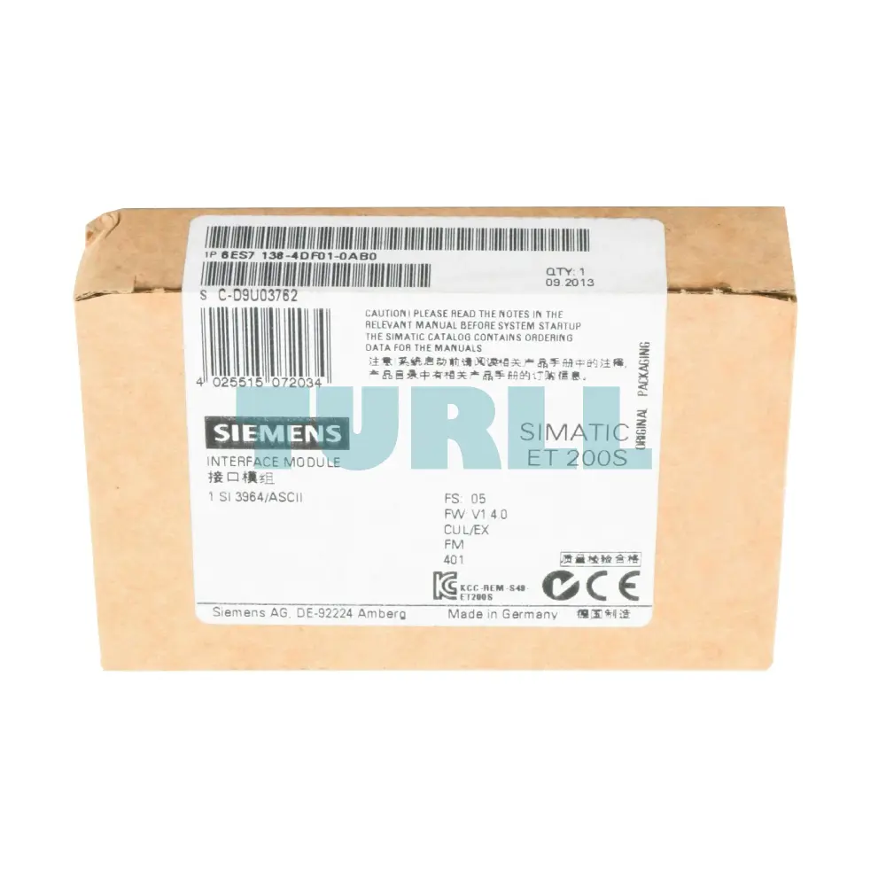 Siemens 6ES7138-4DF01-0AB0 SIMATIC DP ET 200S Serial Interface Module (1 SI) Original Brand New 5 Siemens 6ES7138-4DF01-0AB0 SIMATIC DP ET 200S Serial Interface Module (1 SI)