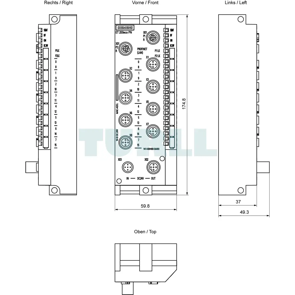 6ES7141-6BH00-0AB0 Siemens SIMATIC DP ET 200ECO PN Original Brand New 6 6ES7141-6BH00-0AB0 SIMATIC DP, ET 200ECO PN, 16 DI 24 V DC; 8xM12, duplicate assignment; Degree of protection IP67