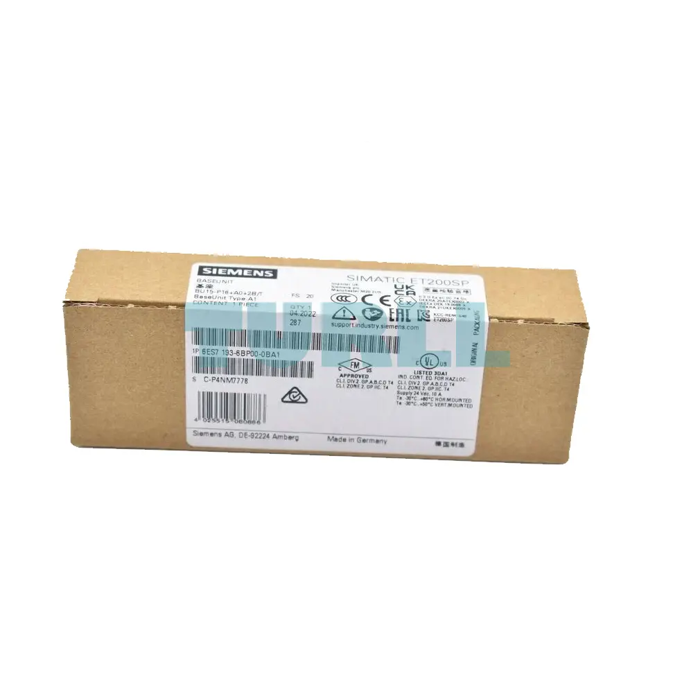 Siemens 6ES7193-6BP00-0BA1 SIMATIC ET 200SP, BaseUnit BU15-P16+A0+2B/T, Push-In Terminal
