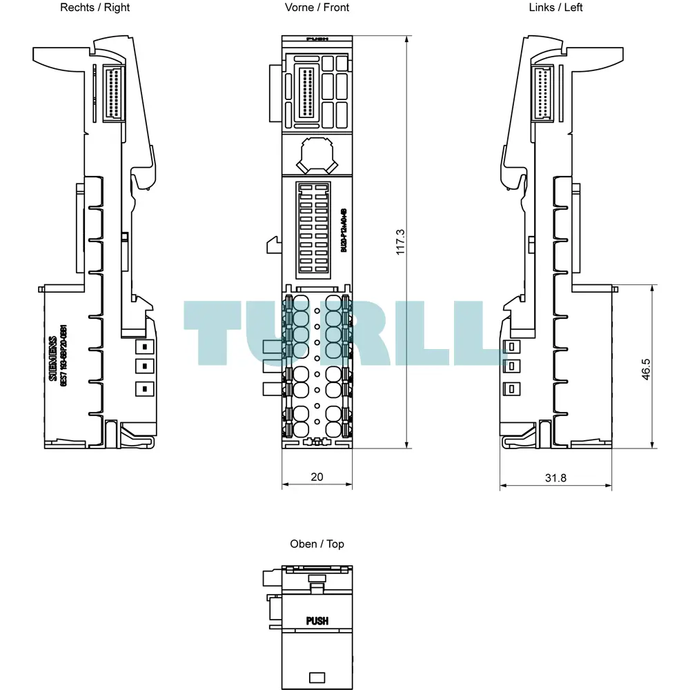 Siemens 6ES7193-6BP20-0BB1 SIMATIC ET 200SP, BaseUnit BU20-P12+A0+4B, Type B1