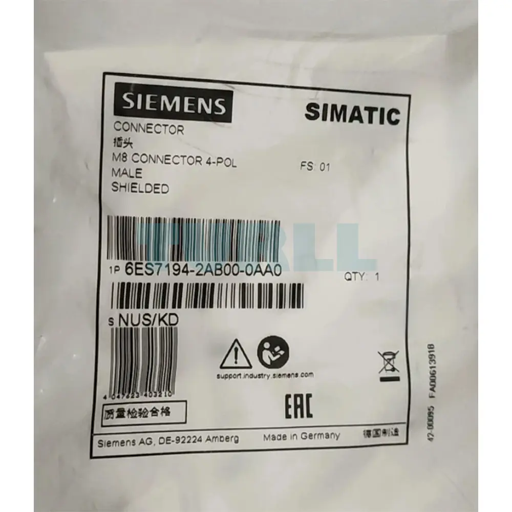 6ES7194-2AB00-0AA0 SIEMENS Exclusive M8 ET Connector Original Brand New 3 6ES7194-2AB00-0AA0 Siemens M8 ET connection connector