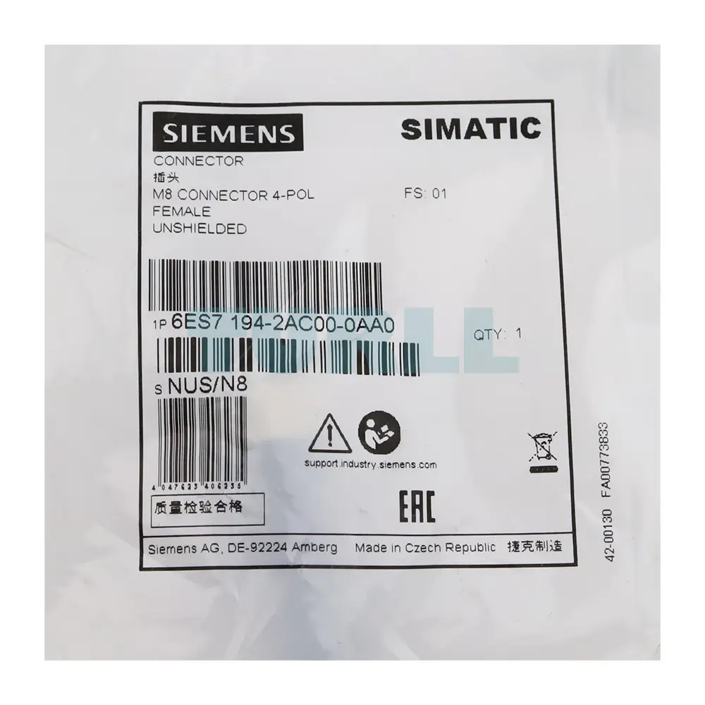 6ES7194-2AC00-0AA0 SIEMENS Exclusive M8 Power Connector Original Brand New 3 6ES7194-2AC00-0AA0 Siemens M8 power connector socket 4 pole