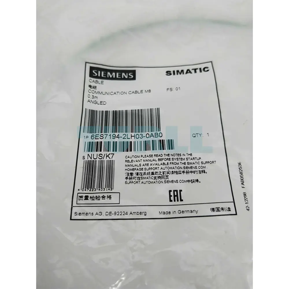 6ES7194-2LH03-0AB0 SIEMENS Exclusive Bus Cable Angled M8 Original Brand New 2 6ES7194-2LH03-0AB0 Siemens angled M8 bus cable 0.3m