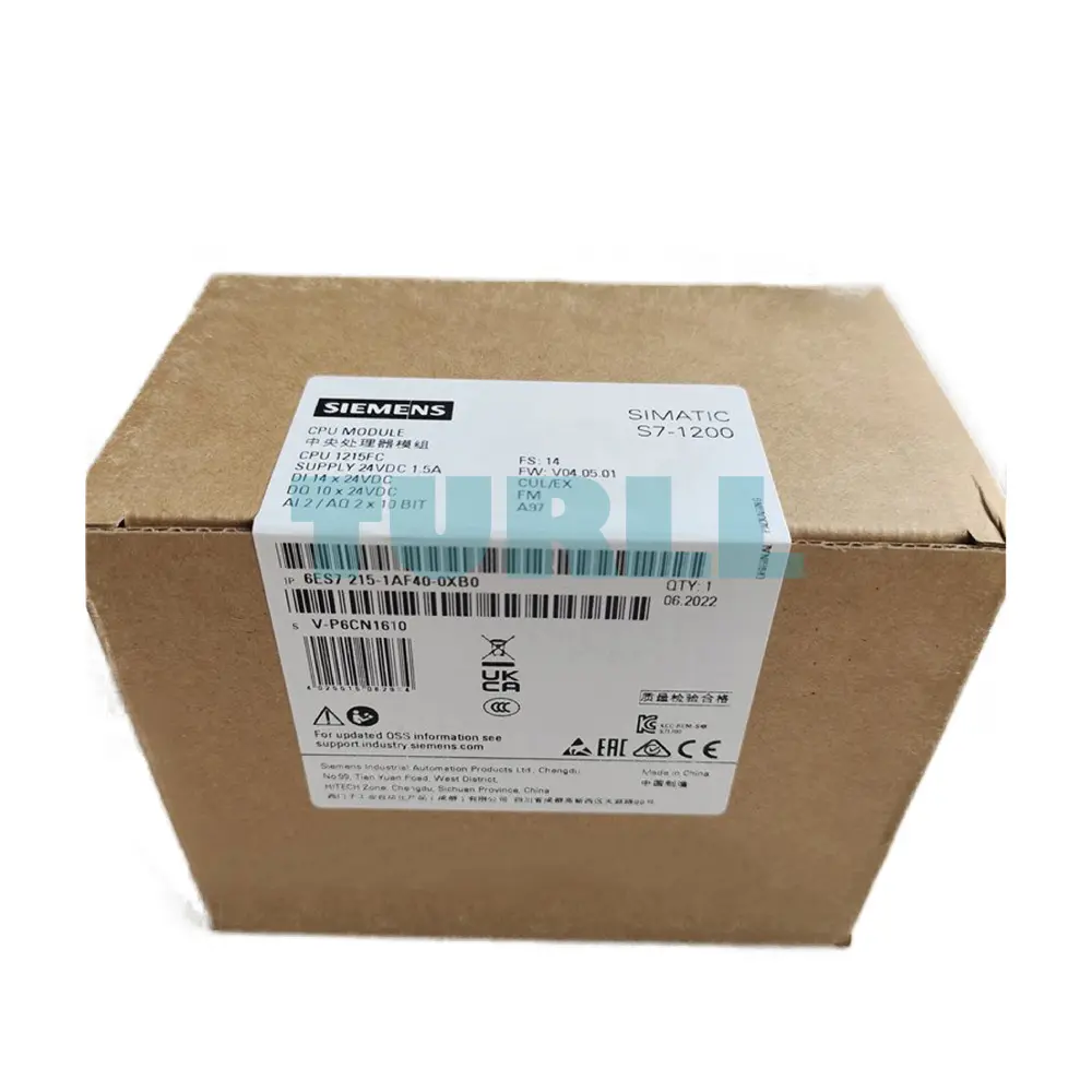 Siemens 6ES7215-1AF40-0XB0 SIMATIC S7-1200F, CPU 1215 FC, 250KB, 2x PROFINET Original Brand New 4 Siemens 6ES7215-1AF40-0XB0 SIMATIC S7-1200F, CPU 1215 FC, 250KB, 2x PROFINET