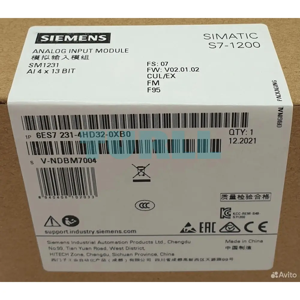 Siemens 6ES7231-4HD32-0XB0 SIMATIC S7-1200, SM 1231, Analog Input Module, 4 AI, 12-bit