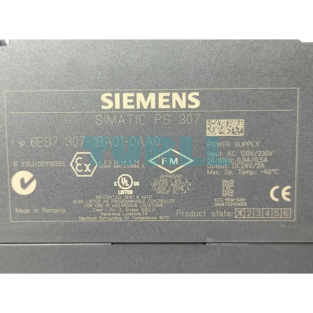 Siemens 6ES7307-1BA01-0AA0 SIMATIC S7-300 PS307 Regulated Power Supply 24V DC, 2A Original Brand New 5 Siemens 6ES7307-1BA01-0AA0 SIMATIC S7-300 PS307 Regulated Power Supply 24V DC, 2A