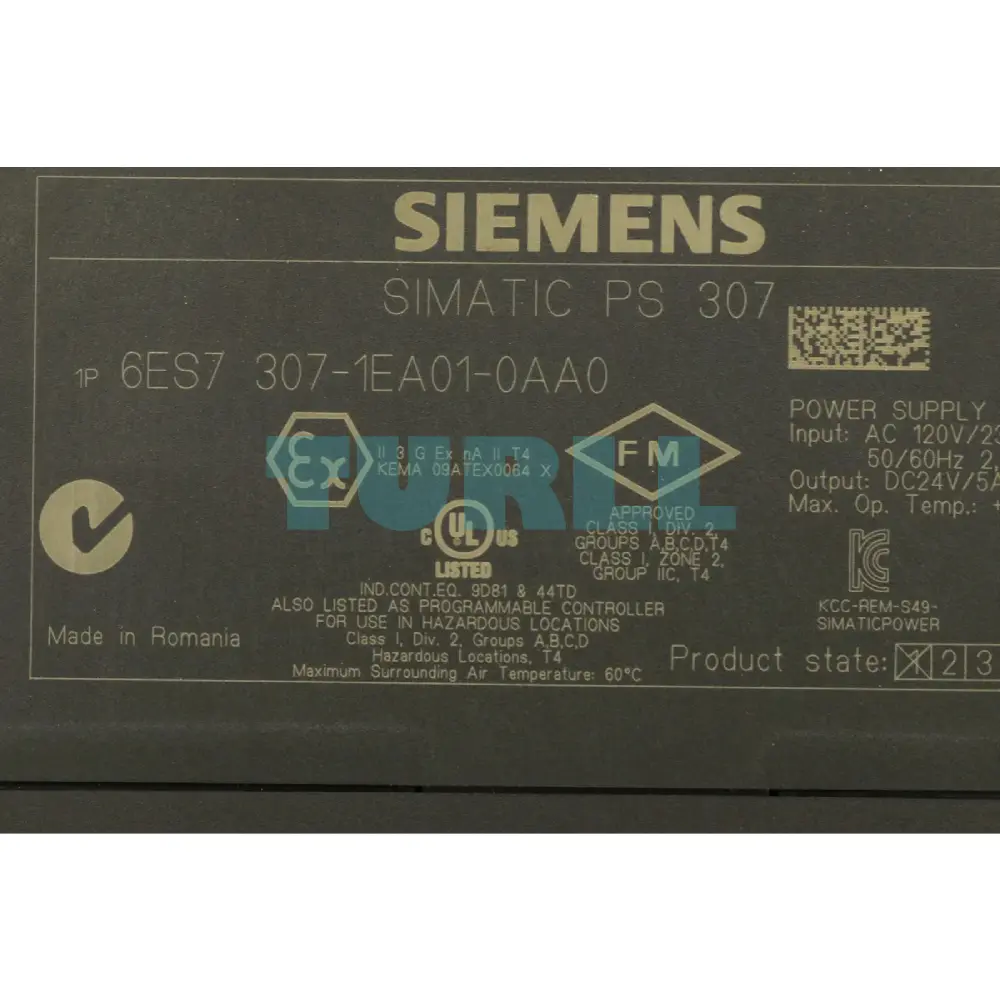 Siemens 6ES7307-1EA01-0AA0 SIMATIC S7-300 Regulated Power Supply PS307, 24V DC, 5A Original Brand New 3 Siemens 6ES7307-1EA01-0AA0 SIMATIC S7-300 Regulated Power Supply PS307, 24V DC, 5A