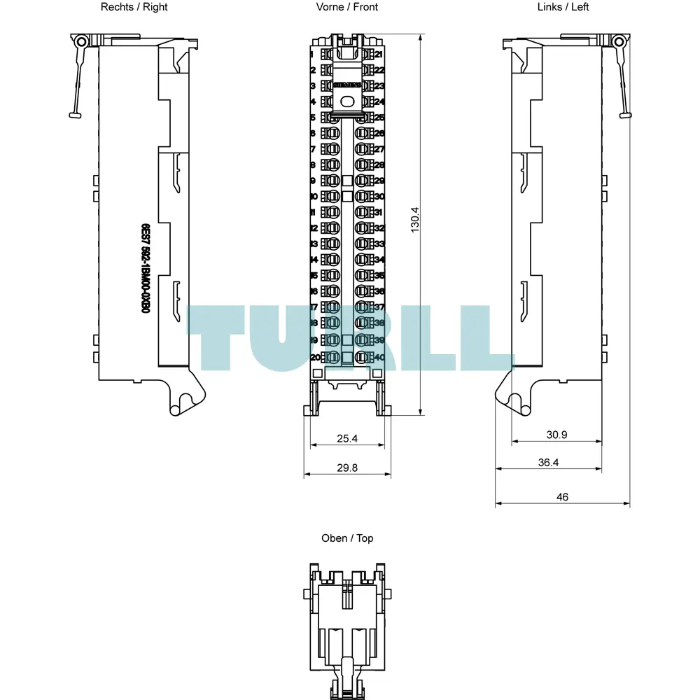 Siemens 6ES7592-1BM00-0XB0 SIMATIC S7-1500, Front Connector, 40-Pole Push-In