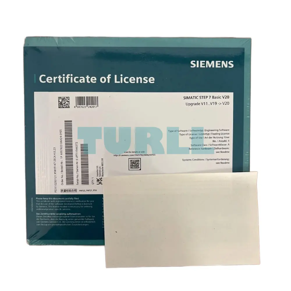 Siemens 6ES7822-0AA24-0YE5 SIMATIC STEP 7 Basic V20 Upgrade, Floating License Engineering Software