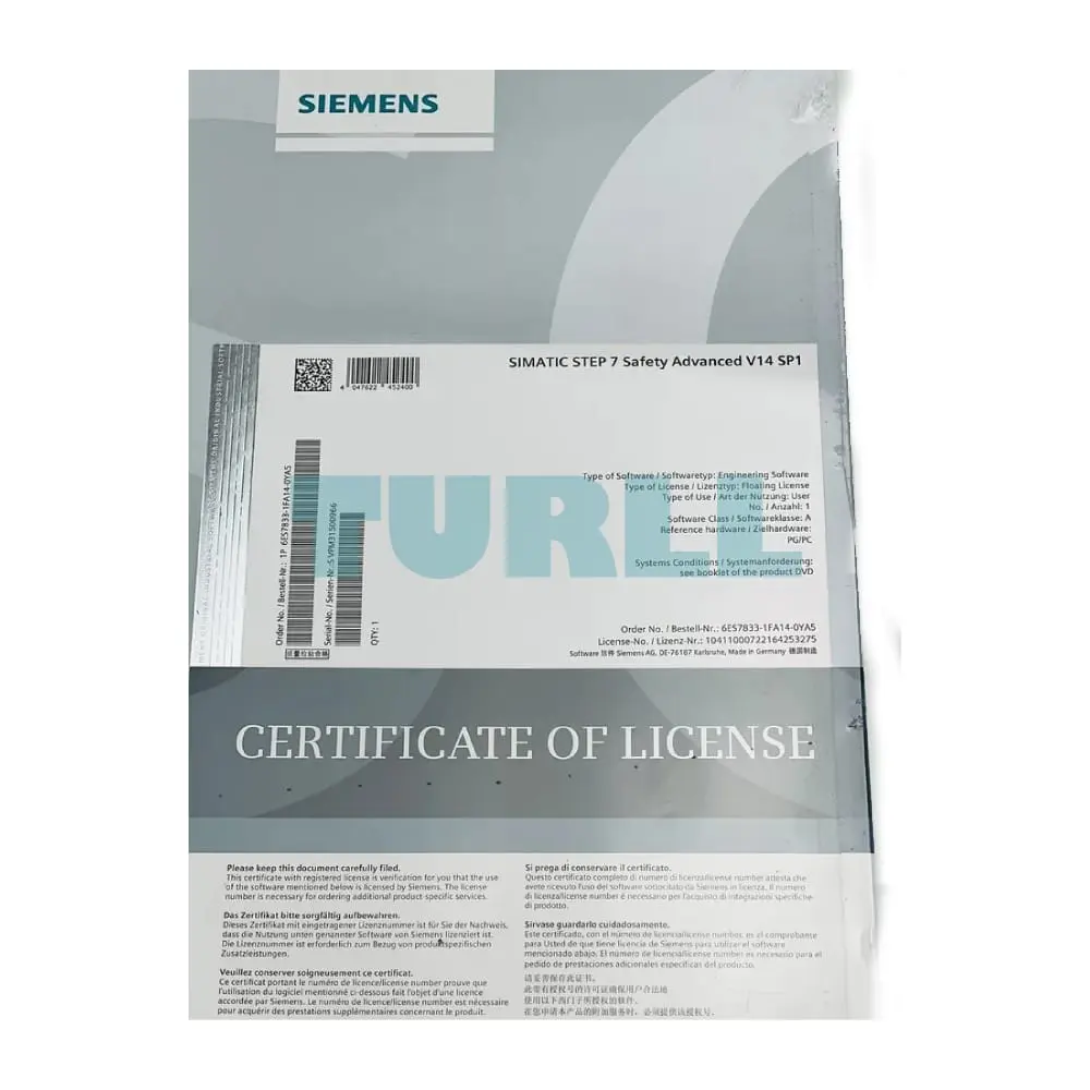 6ES7833-1FA18-0YC5 Siemens SIMATIC S7 Safety Programming Tool Original Brand New 4 6ES7833-1FA18-0YC5 Siemens SIMATIC S7 Safety Programming Tool