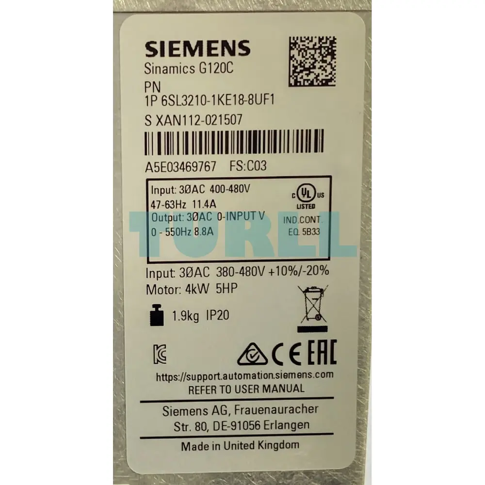 6SL3210-1KE18-8UF1 Siemens SINAMICS G120C Original Brand New 3 6SL3210-1KE18-8UF1 SINAMICS G120C
