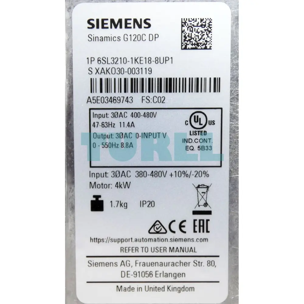 6SL3210-1KE18-8UP1 Siemens SINAMICS G120C Original Brand New 6 6SL3210-1KE18-8UP1 SINAMICS G120C