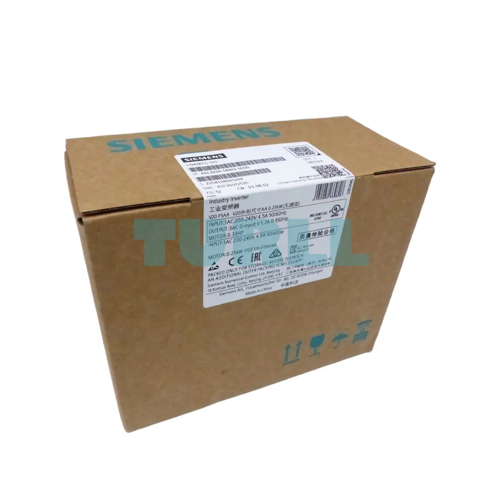 Siemens 6SL3210-5BB12-5UV1 SINAMICS V20 Inverter 0.25 kW, 230V 1AC Original Brand New 4 Siemens 6SL3210-5BB12-5UV1 SINAMICS V20 Inverter 0.25 kW, 230V 1AC