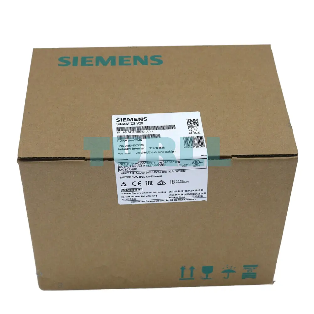 Siemens 6SL3210-5BB23-0UV1 SINAMICS V20 Variable Frequency Drive 3kW, 1AC 200-240V