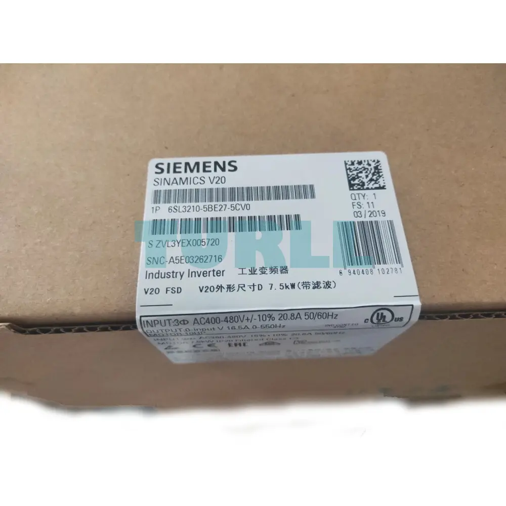 Siemens 6SL3210-5BE27-5CV0 SINAMICS V20 7.5 kW 380-480V 3AC Drive Original Brand New 4 Siemens 6SL3210-5BE27-5CV0 SINAMICS V20 7.5 kW 380-480V 3AC Drive