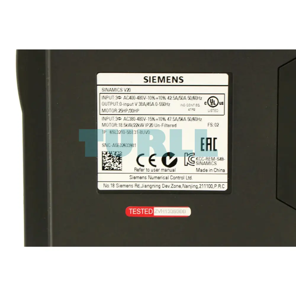 Siemens 6SL3210-5BE31-8UV0 SINAMICS V20 Variable Frequency Drive (VFD) 18.5kW / 22kW Original Brand New 3 Siemens 6SL3210-5BE31-8UV0 SINAMICS V20 Variable Frequency Drive (VFD) 18.5kW / 22kW