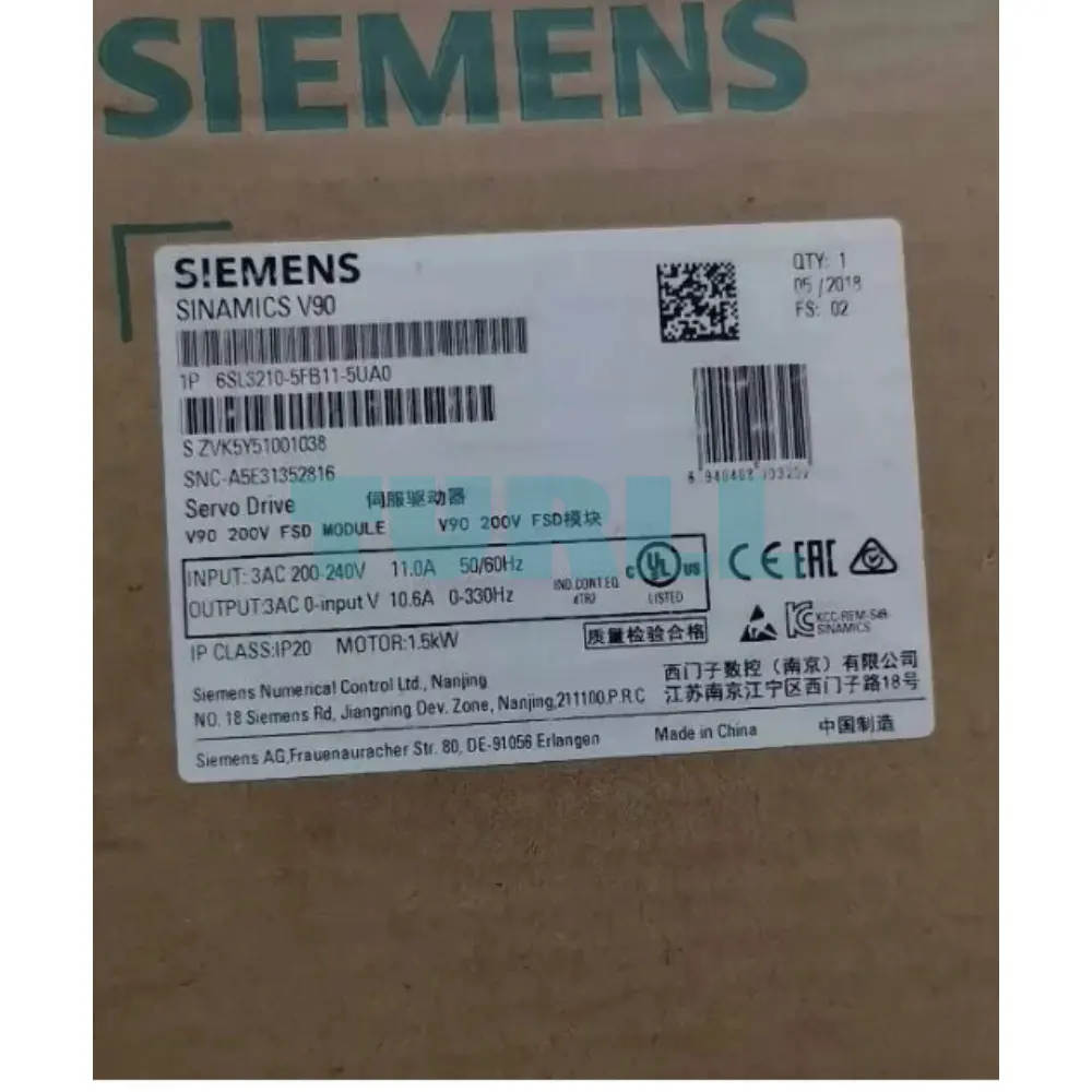 Siemens 6SL3210-5FB11-5UA0 SINAMICS V90 Servo Drive 1.5 kW, 200-240V 3-Phase Original Brand New 3 Siemens 6SL3210-5FB11-5UA0 SINAMICS V90 Servo Drive 1.5 kW, 200-240V 3-Phase