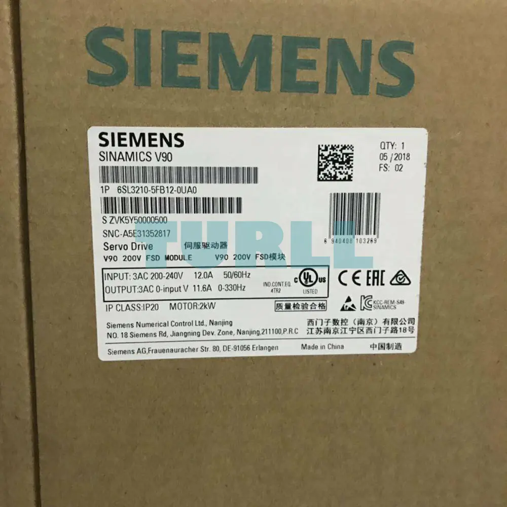 Siemens 6SL3210-5FB12-0UA0 SINAMICS V90 Servo Drive 2 kW, 200-240V, IP20 Original Brand New 3 Siemens 6SL3210-5FB12-0UA0 SINAMICS V90 Servo Drive 2 kW, 200-240V, IP20