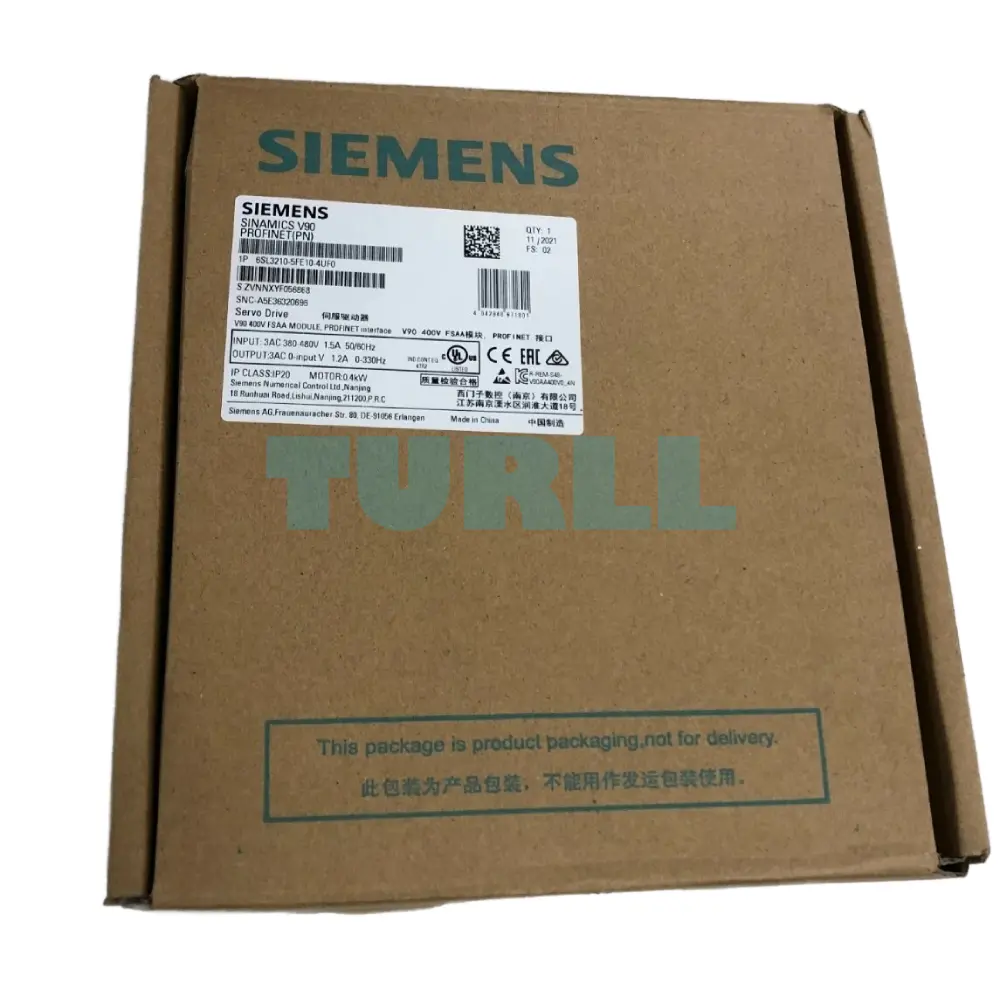Siemens 6SL3210-5FE10-4UF0 SINAMICS V90 Servo Drive 0.4kW, PROFINET, 380-480V Original Brand New 4 Siemens 6SL3210-5FE10-4UF0 SINAMICS V90 Servo Drive 0.4kW, PROFINET, 380-480V