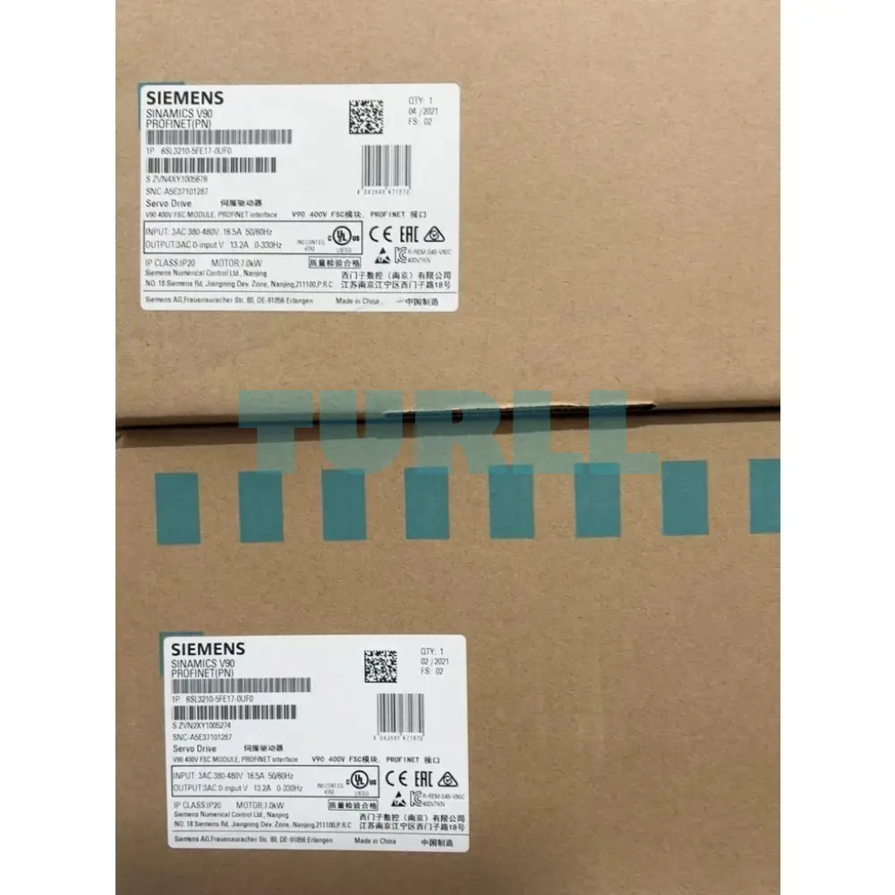 Siemens 6SL3210-5FE17-0UF0 SINAMICS V90 Servo Drive 7.0kW 380-480V PROFINET Original Brand New 2 Siemens 6SL3210-5FE17-0UF0 SINAMICS V90 Servo Drive 7.0kW 380-480V PROFINET