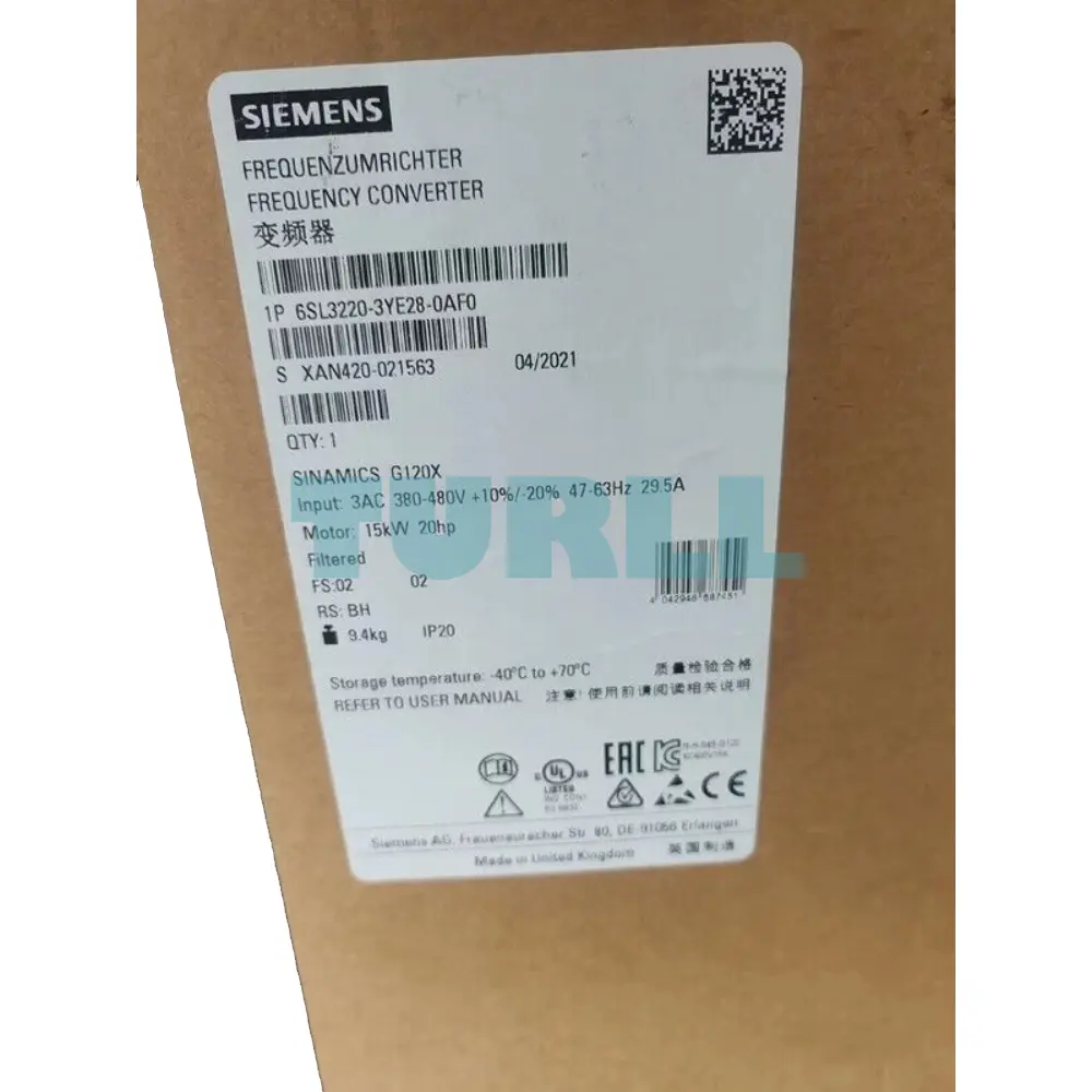 Siemens 6SL3220-3YE28-0AF0 SINAMICS G120X Drive, 15 kW, PROFINET & Ethernet IP Original Brand New 5 Siemens 6SL3220-3YE28-0AF0 SINAMICS G120X Drive, 15 kW, PROFINET & Ethernet IP