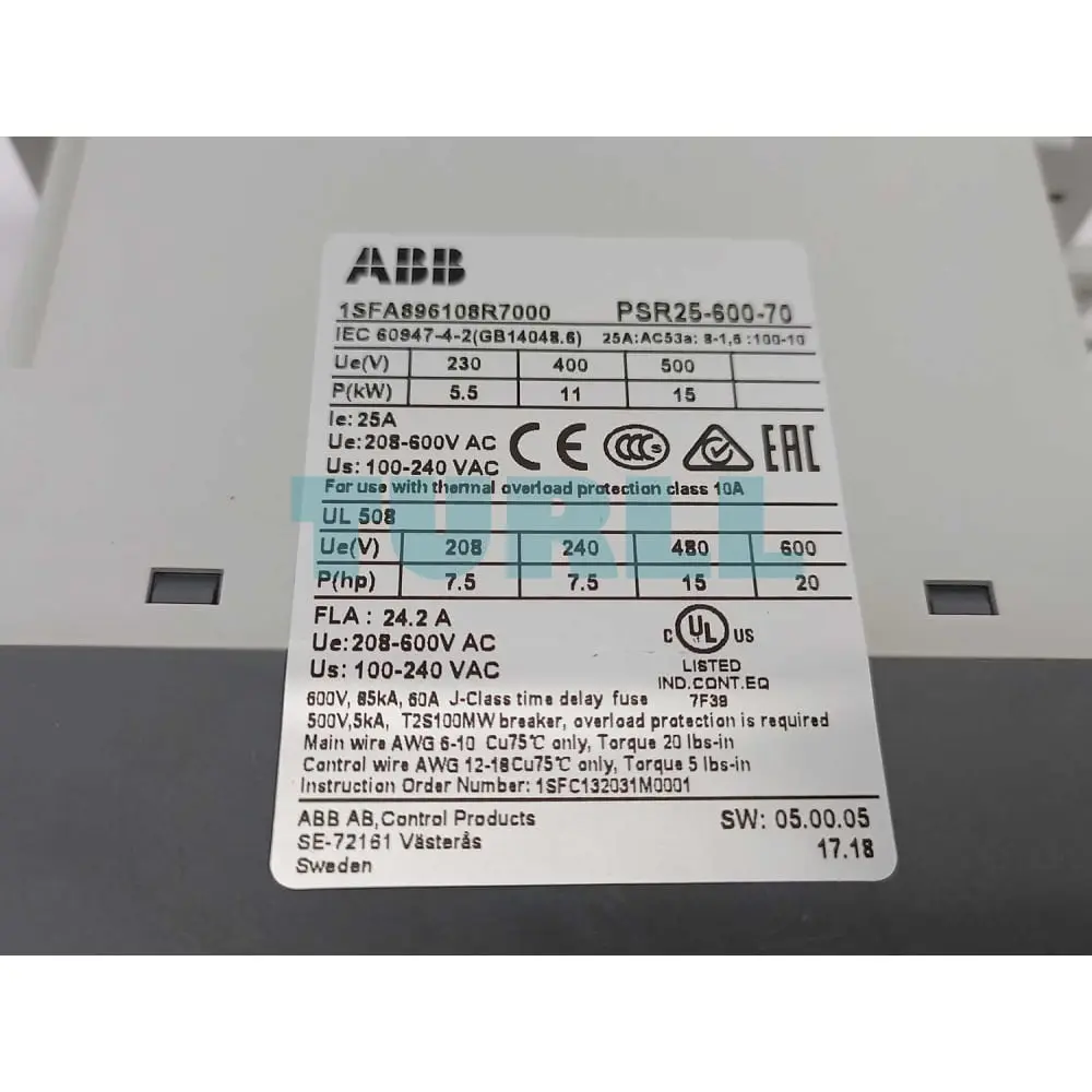 PSR25-600-70 1SFA896108R7000 ABB Softstarter Original Brand New 3 PSR25-600-70 1SFA896108R7000 ABB Softstarter