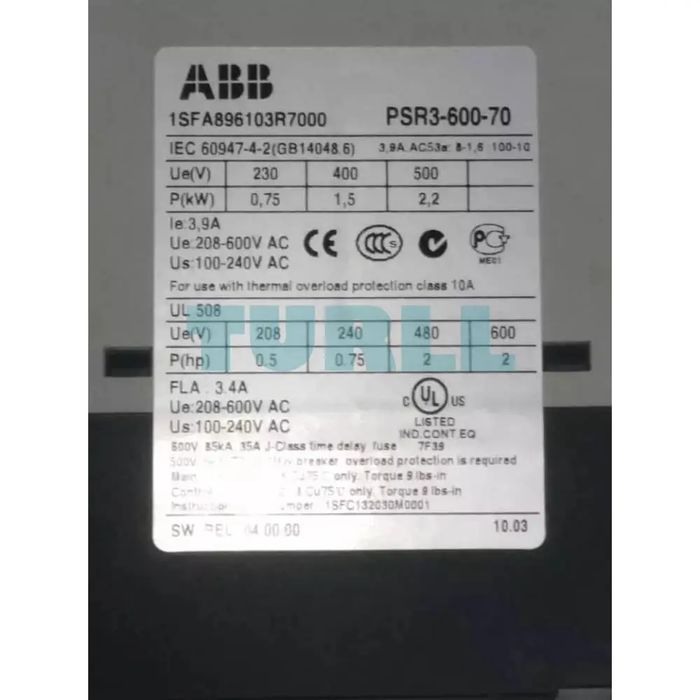 PSR3-600-70 1SFA896103R7000 ABB Softstarter Original Brand New 3 PSR3-600-70 1SFA896103R7000 ABB Softstarter